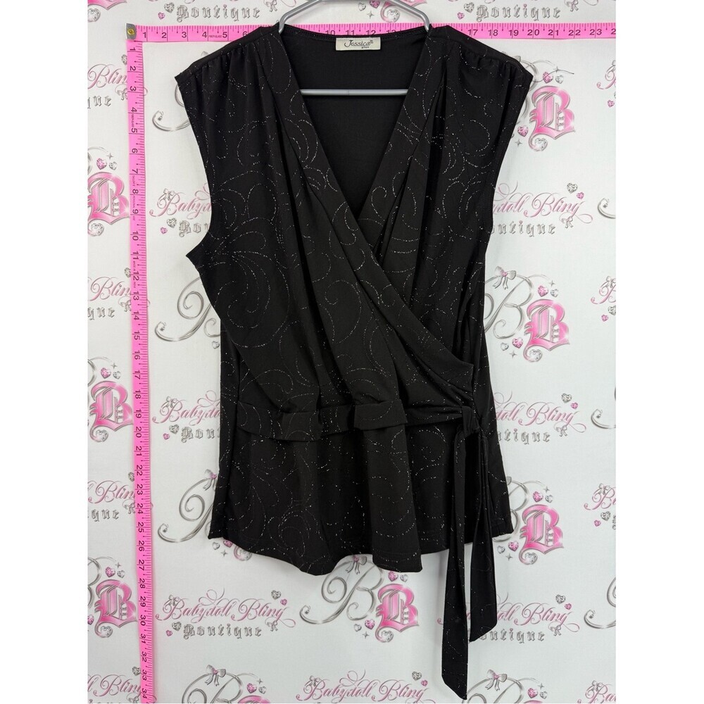 Jessica tank top sparkly glitter Black Sleeveless Wrap Top with Silver Sparkle
